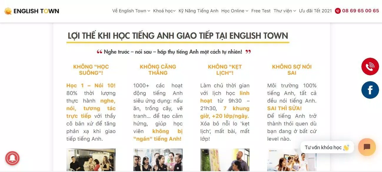 Khóa học tiếng Anh giao tiếp của trung tâm Anh ngữ English Town (ảnh: BlogAnChoi)
