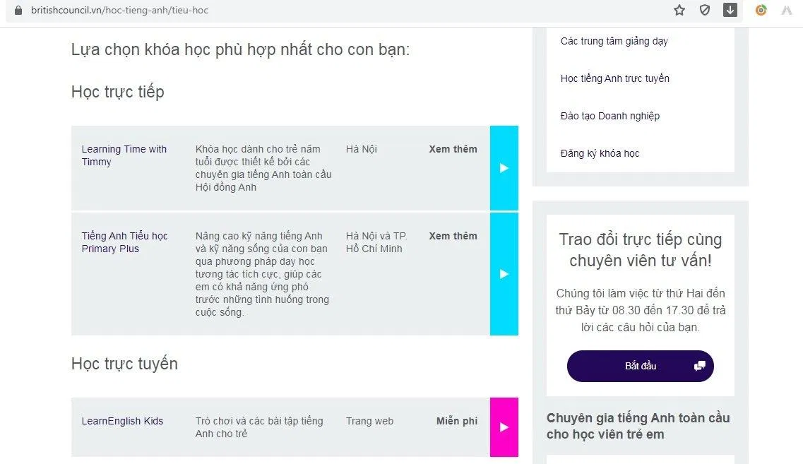 Khóa tiếng Anh dành cho trẻ em tại Hội đồng Anh (ảnh: BlogAnChoi)