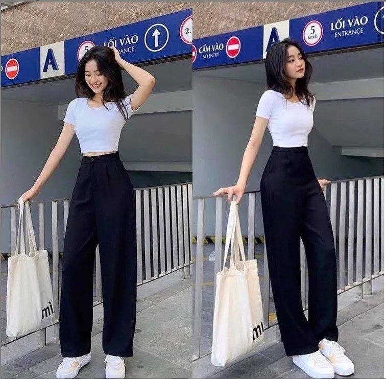 Phối ngay quần đen với áo croptop trắng (Nguồn: BlogAnChoi) Phối ngay quần đen với áo croptop trắng (Nguồn: BlogAnChoi)