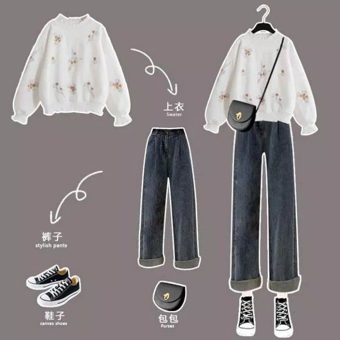 Nữ tính với áo sweater và quần jean ống xuông (Nguồn: BlogAnChoi)