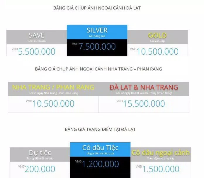 Bảng giá của IPRO Studio Bảng giá của MyKat Studio