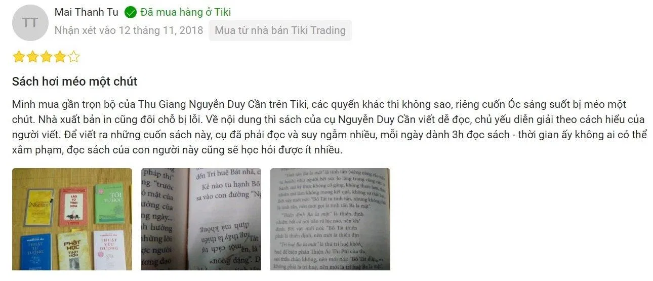 Đánh giá của độc giả trên Tiki. (Ảnh: BlogAnChoi)