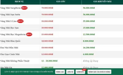 Bảng giá thẩm mỹ bệnh viện Ngô Mộng Hùng (Nguồn: Internet)