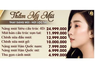Bảng giá dịch vụ nâng mũi thẩm mỹ V.I.P (Nguồn: Internet) Bảng giá dịch vụ nâng mũi thẩm mỹ V.I.P (Nguồn: Internet)
