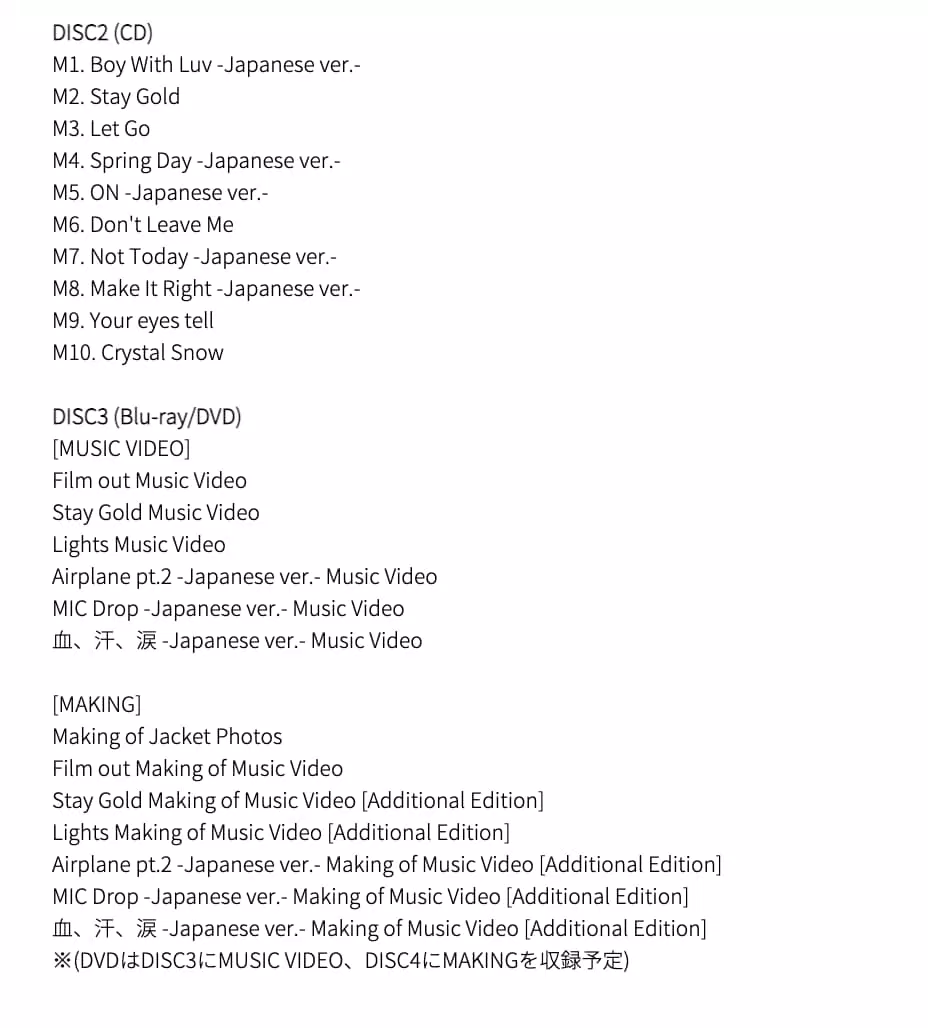 Những ca khúc trong album "BTS, The Best" (Ảnh: Internet)