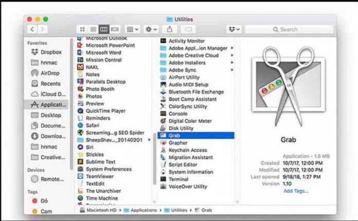 Cách chụp màn hình Macbook bằng ứng dụng Grab. (Nguồn: Internet)