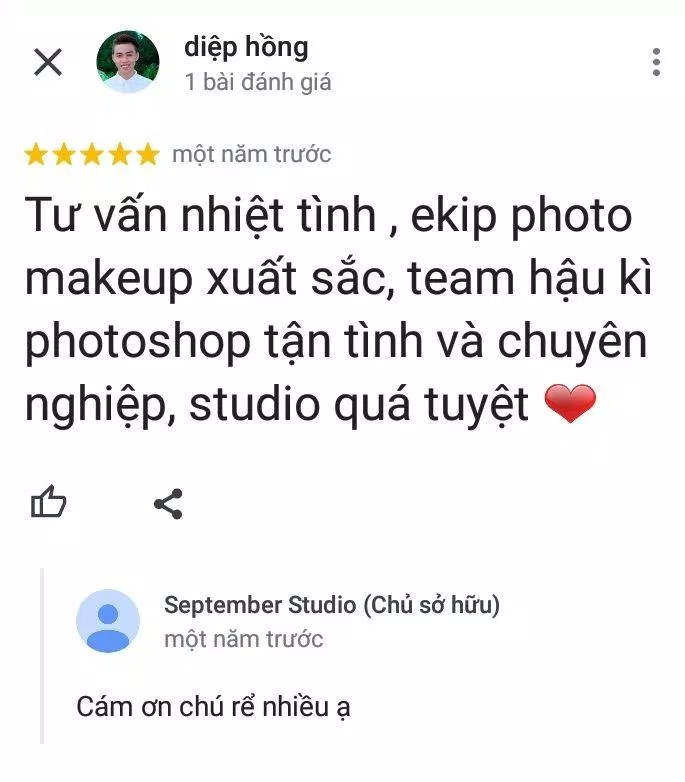 Đánh giá của khách hàng về September Studio (ảnh: BlogAnChoi) Đánh giá của khách hàng về September Studio (ảnh: BlogAnChoi)