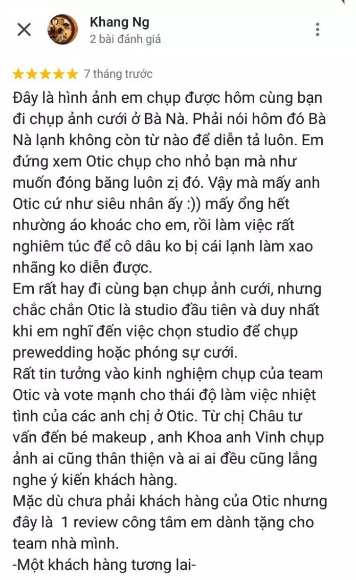 Đánh giá của khách hàng về Otic Studio (ảnh: BlogAnChoi) Đánh giá của khách hàng về Otic Studio (ảnh: BlogAnChoi)