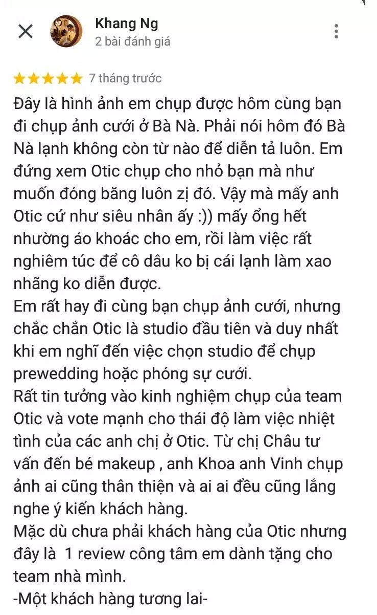 Đánh giá của khách hàng về Otic Studio (ảnh: BlogAnChoi)