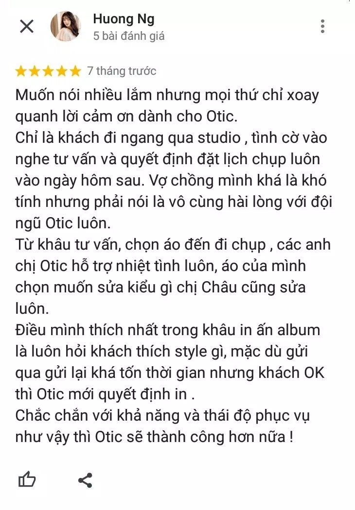 Đánh giá của khách hàng về Otic Studio (ảnh: BlogAnChoi)