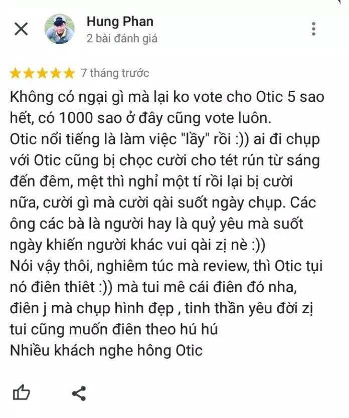 Đánh giá của khách hàng về Otic Studio (ảnh: BlogAnChoi) Đánh giá của khách hàng về Otic Studio (ảnh: BlogAnChoi)