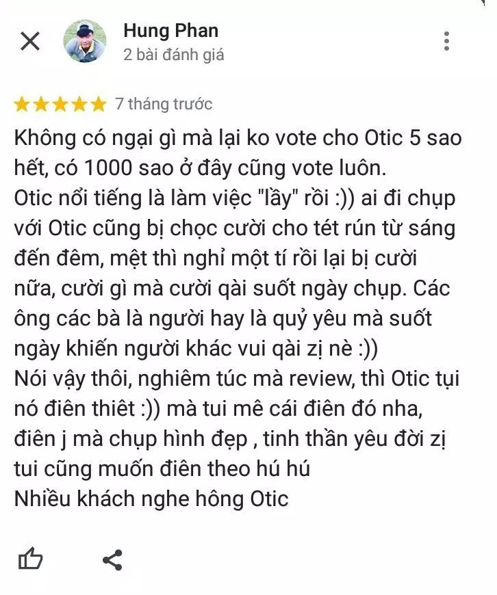 Đánh giá của khách hàng về Otic Studio (ảnh: BlogAnChoi) Đánh giá của khách hàng về Otic Studio (ảnh: BlogAnChoi)