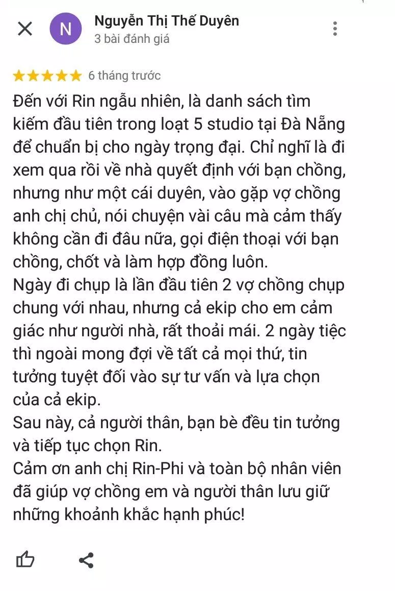 Đánh giá của khách hàng về Rin Wedding (ảnh: BlogAnChoi) Đánh giá của khách hàng về Rin Wedding (ảnh: BlogAnChoi)