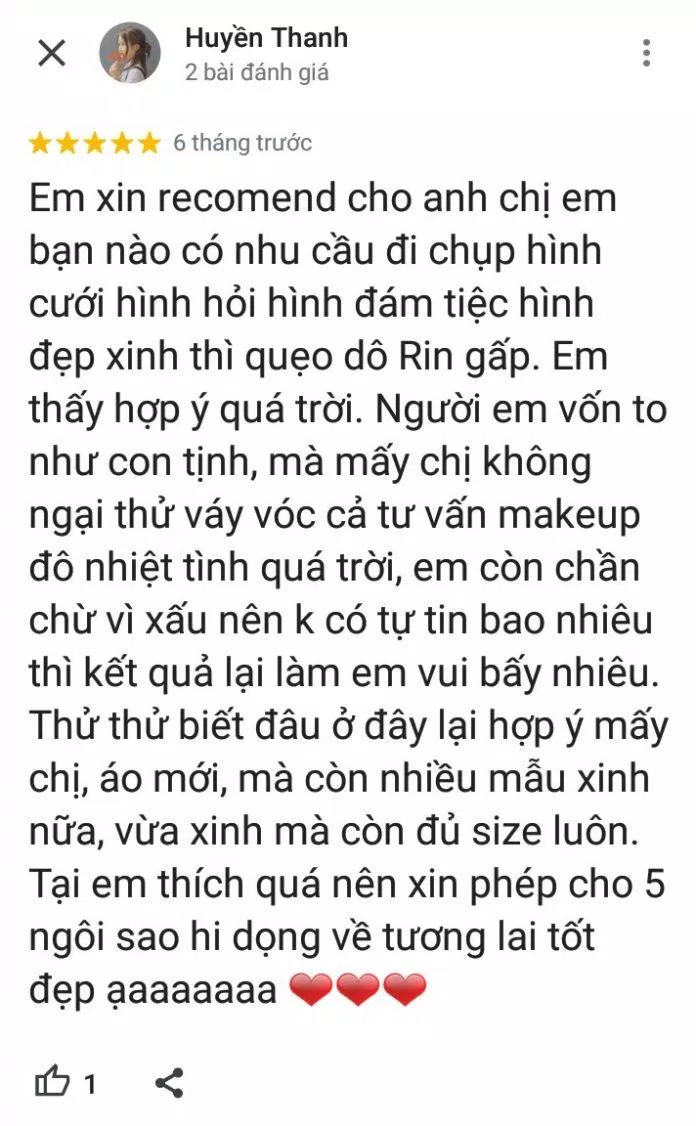 Đánh giá của khách hàng về Rin Wedding (ảnh: BlogAnChoi) Đánh giá của khách hàng về Rin Wedding (ảnh: BlogAnChoi)