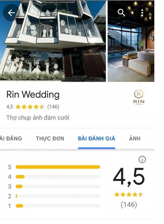 Đánh giá trên Google của Rin Wedding (ảnh: BlogAnChoi)