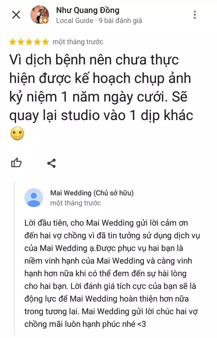 Đánh giá của khách hàng về Mai Wedding (ảnh: BlogAnChoi) Đánh giá của khách hàng về Mai Wedding (ảnh: BlogAnChoi)