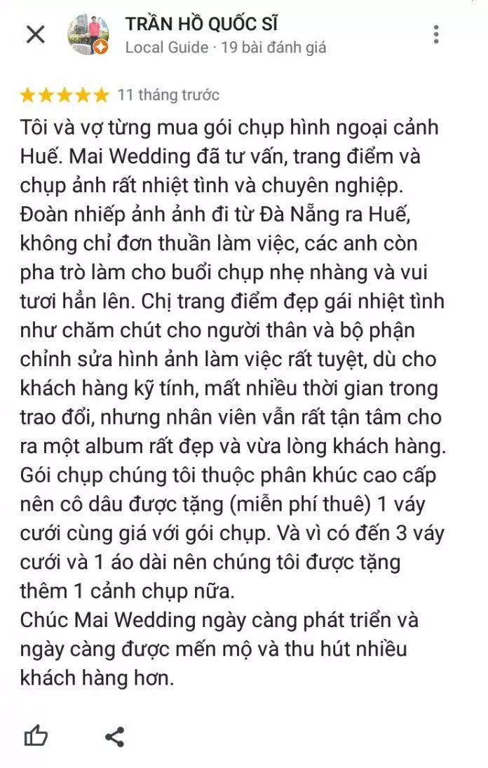 Đánh giá của khách hàng về Mai Wedding (ảnh: BlogAnChoi) Đánh giá của khách hàng về Mai Wedding (ảnh: BlogAnChoi)