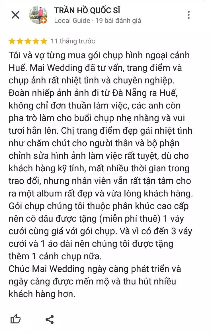 Đánh giá của khách hàng về Mai Wedding (ảnh: BlogAnChoi)