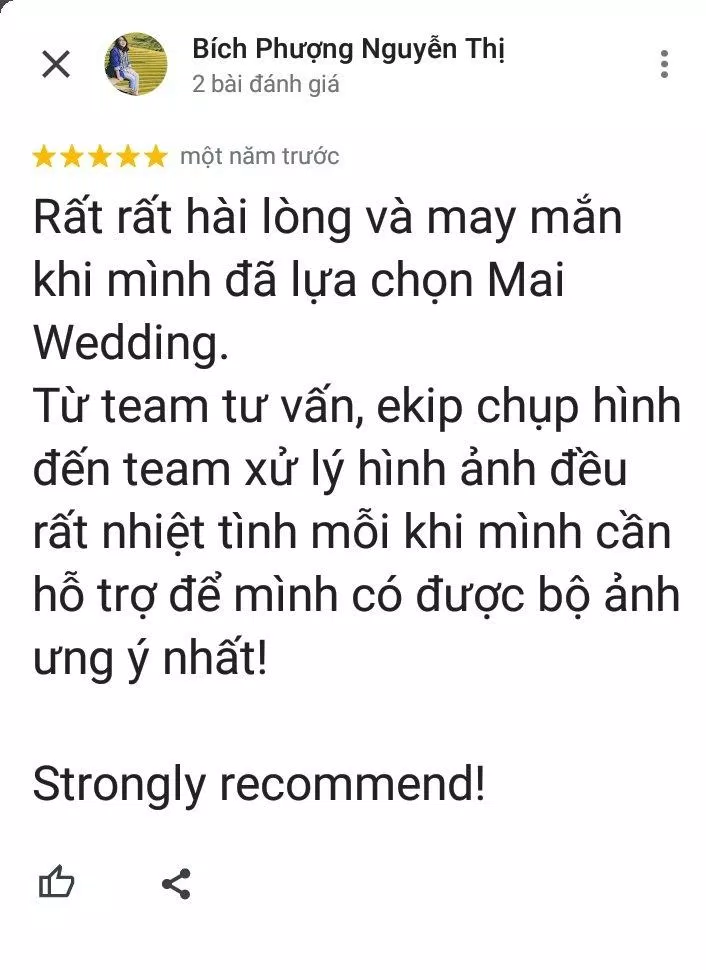 Đánh giá của khách hàng về Mai Wedding (ảnh: BlogAnChoi) Đánh giá của khách hàng về Mai Wedding (ảnh: BlogAnChoi)