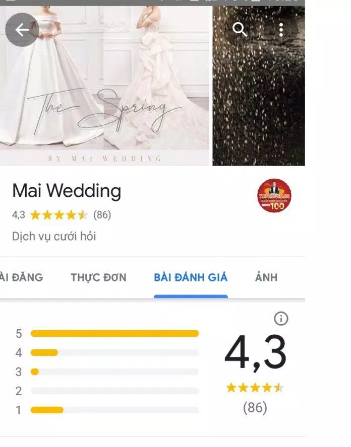 Đánh giá trên Google của Mai Wedding (ảnh: BlogAnChoi)