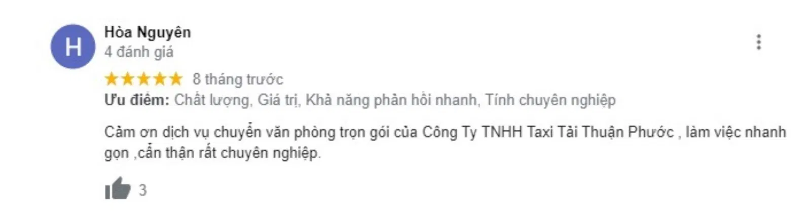 Đánh giá của khách hàng về Taxi tải Thuận Phước. (Nguồn: BlogAnChoi)
