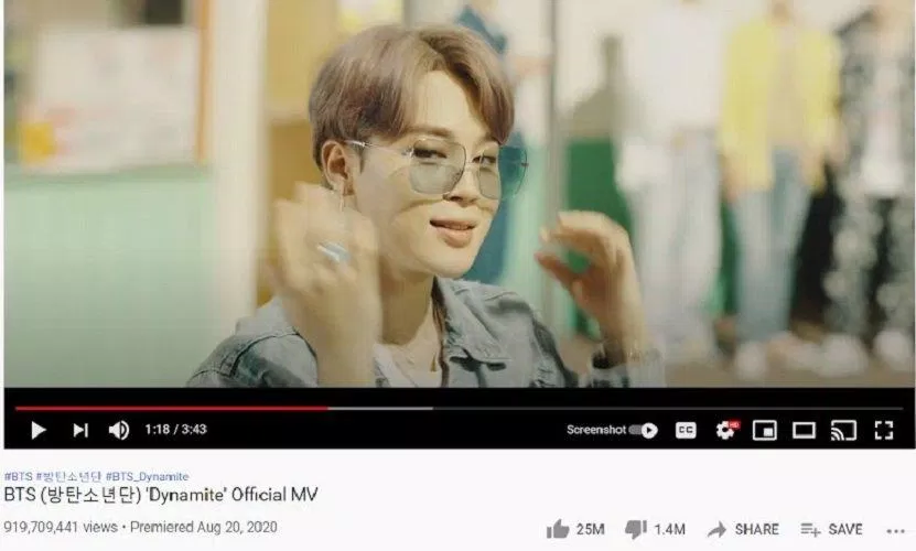 Số lượt xem của Dynamite trên YouTube (Ảnh: Internet) Số lượt xem của Dynamite trên YouTube (Ảnh: Internet)