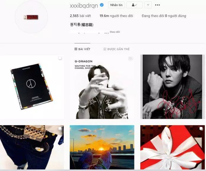 Số người theo dõi hiện tại của G-Dragon là 19,60 triệu người (Nguồn: Instagram)
