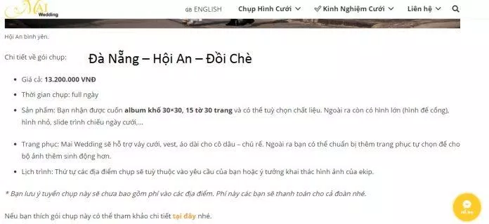 Bảng giá dịch vụ của Mai Wedding (ảnh: BlogAnChoi) Bảng giá dịch vụ của Mai Wedding (ảnh: BlogAnChoi)