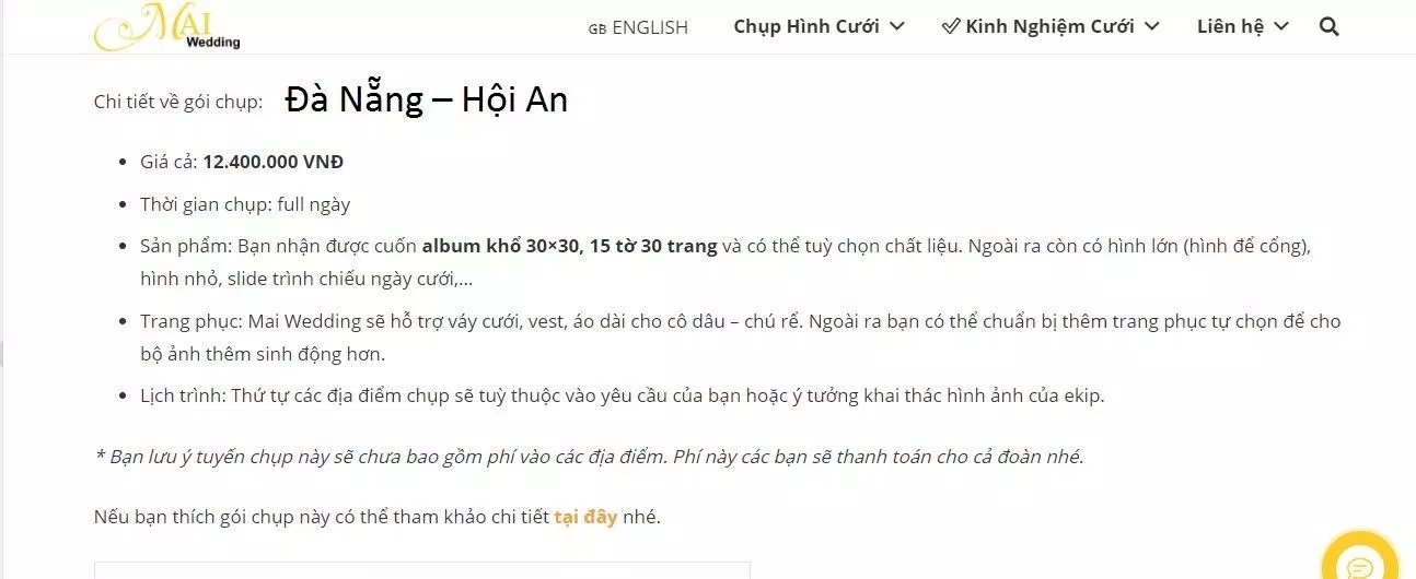Bảng giá dịch vụ của Mai Wedding (ảnh: BlogAnChoi) Bảng giá dịch vụ của Mai Wedding (ảnh: BlogAnChoi)