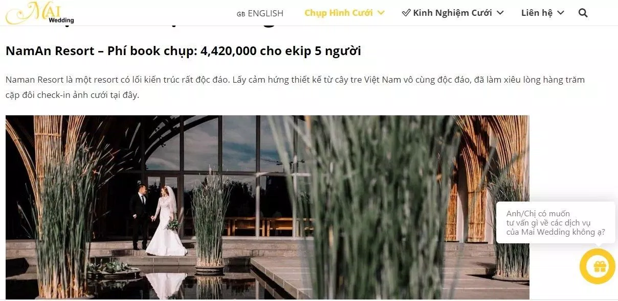 Bảng giá dịch vụ của Mai Wedding (ảnh: BlogAnChoi)