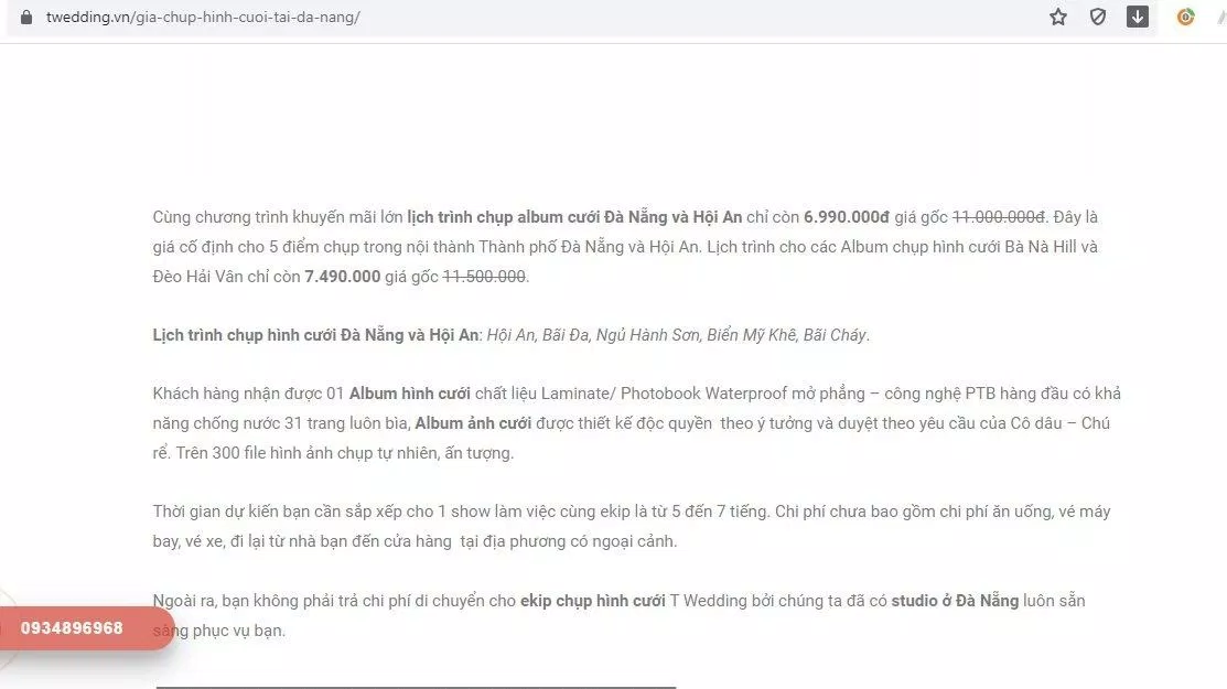 Bảng giá dịch vụ của T Wedding (ảnh: BlogAnChoi) Bảng giá dịch vụ của T Wedding (ảnh: BlogAnChoi)