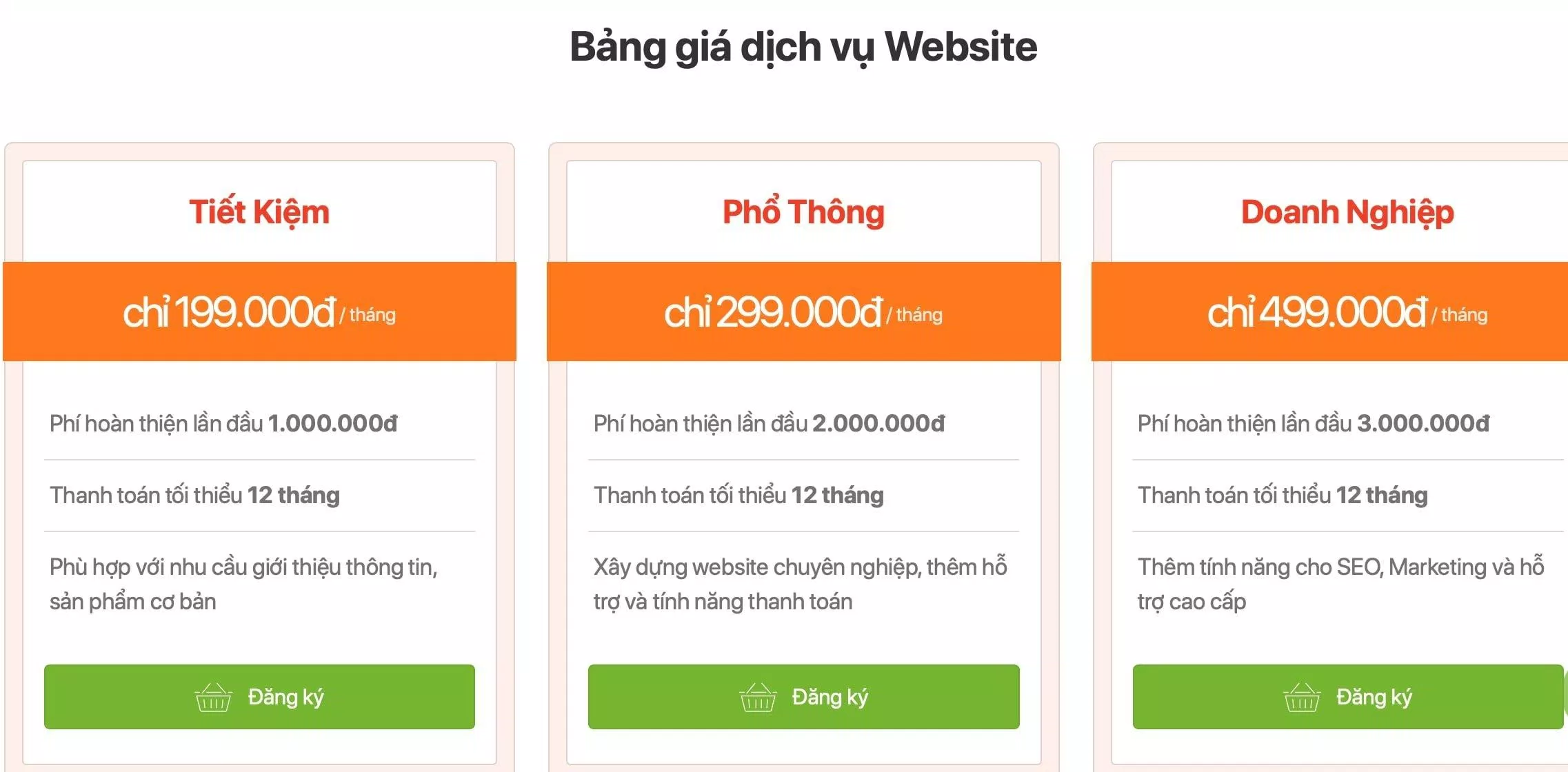 Bảng giá của Công ty Thiết kế Web CHILI chi nhánh Hà Nội (Ảnh BlogAnChoi)