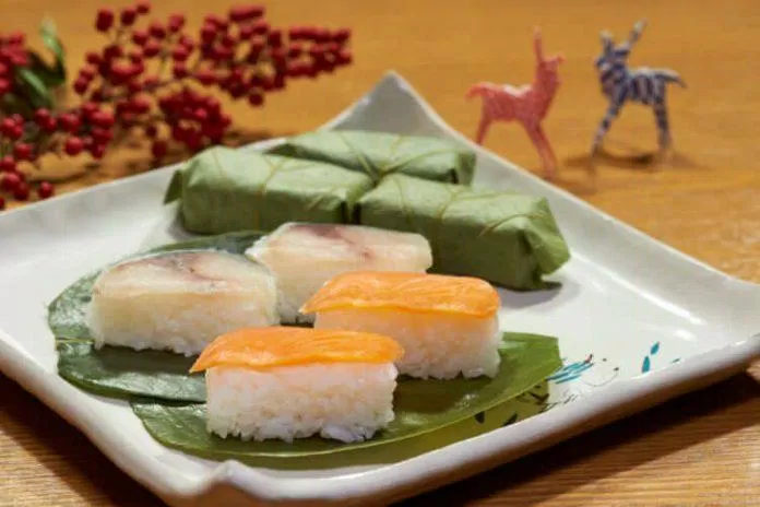 Món sushi kakinoha xinh xắn rất hợp để mang theo khi đi dã ngoại (Ảnh: Internet).