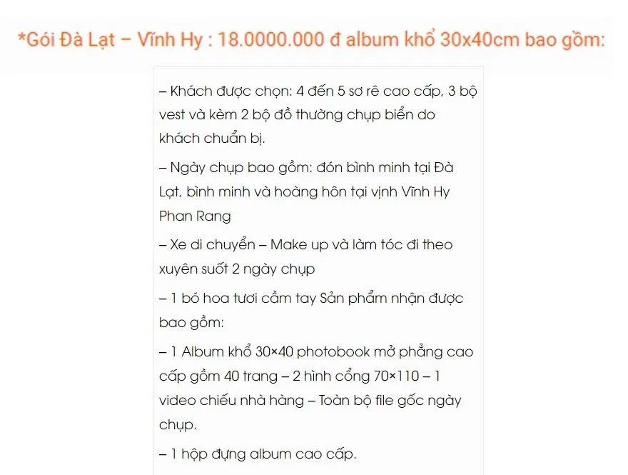 Bảng giá dịch vụ tại K Studio (Ảnh: BlogAnChoi)