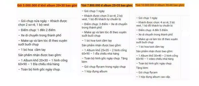 Bảng giá dịch vụ tại K Studio (Ảnh: BlogAnChoi)