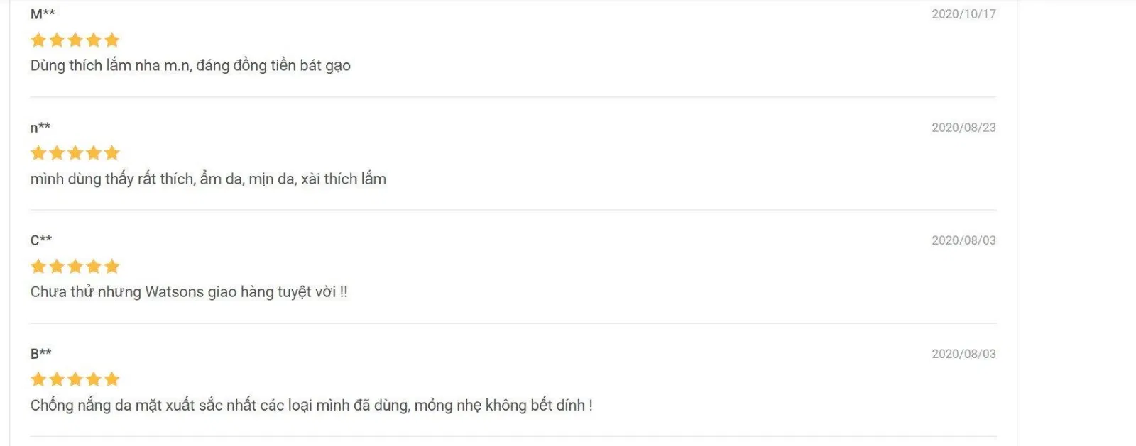 Đánh giá của khách hàng trên Wastons (Nguồn: BlogAnChoi)