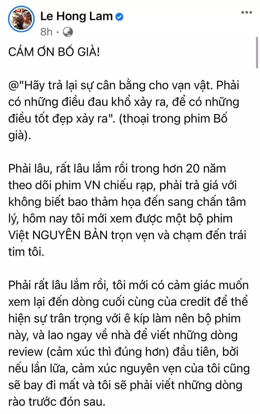 Những lời khen về phim Bố Già (Nguồn: Internet) Những lời khen về phim Bố Già (Nguồn: Internet)