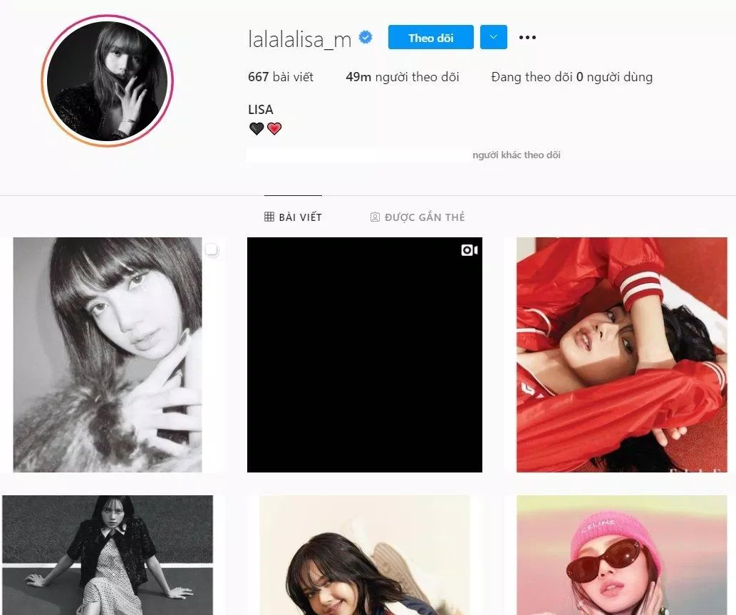 Số người theo dõi hiện tại của Lisa 49 triệu người (Nguồn: Instagram)