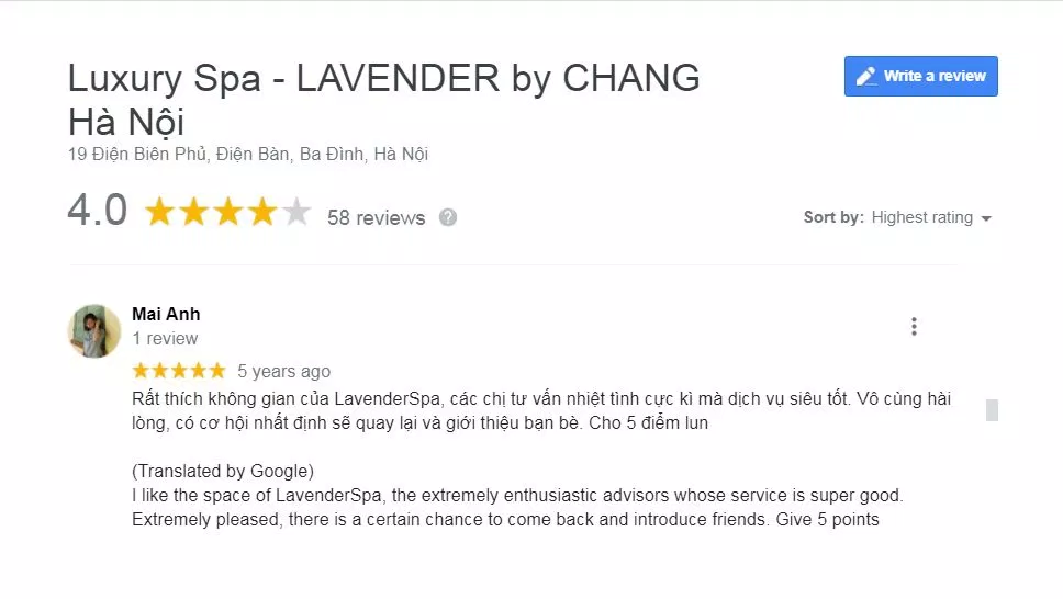 Đánh giá của khách hàng về viện thẩm mỹ Lavender ( nguồn: BlogAnChoi)