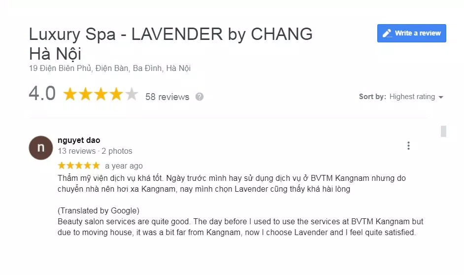 Đánh giá của khách hàng về viện thẩm mỹ Lavender ( nguồn: BlogAnChoi)