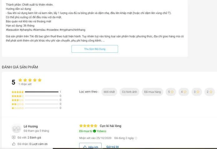 Khách hàng đánh giá hài lòng về sản phẩm trên trang Tiki (ảnh: BlogAnChoi).