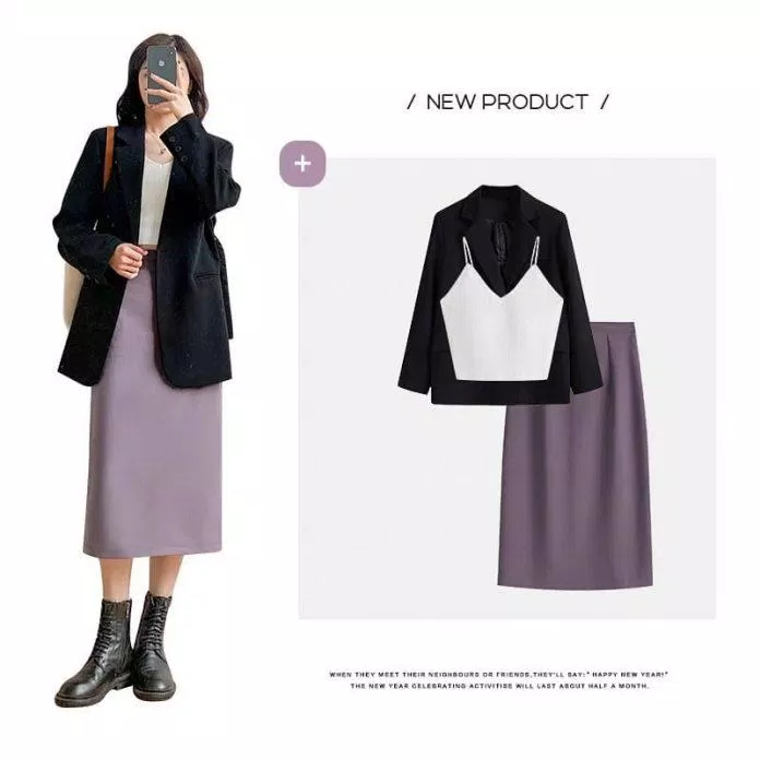 Hóa thân thành quý cô thanh lịch với chân váy trơn màu tím và blazer tối màu (Nguồn: BlogAnChoi) Hóa thân thành quý cô thanh lịch với chân váy trơn màu tím và blazer tối màu (Nguồn: BlogAnChoi)