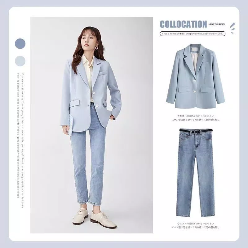 Áo blazer và baggy cùng tone với áo sơ mi màu be (Nguồn: BlogAnChoi)