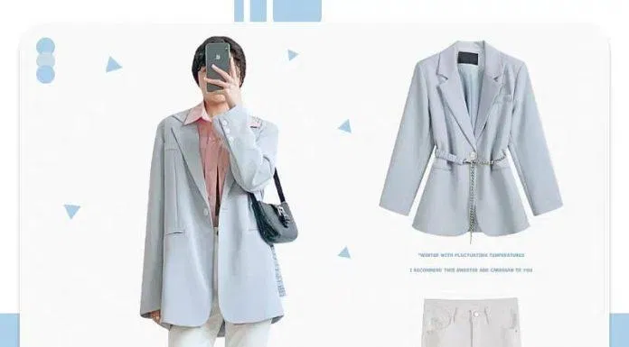 Blazer xanh nhẹ nhàng và quần jean trắng có ống loe nhẹ (Nguồn: BlogAnChoi)