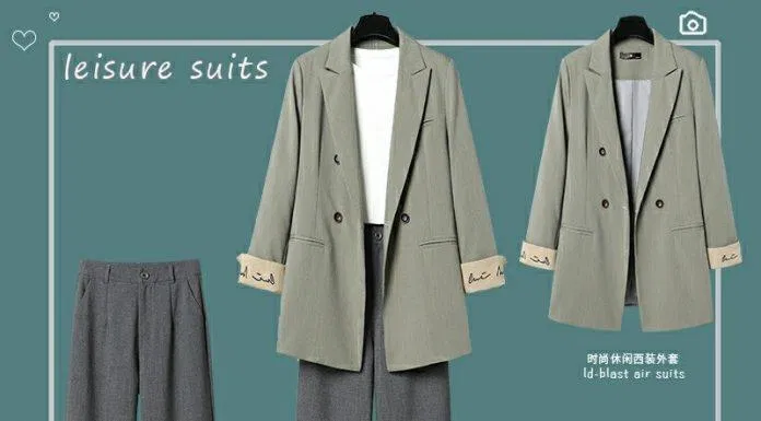 Quần tây màu xám tro và áo blazer với điểm nhấn ở phần tay (Nguồn: BlogAnChoi)