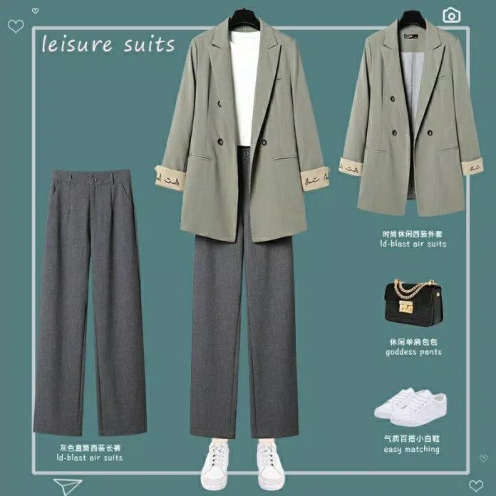 Quần tây màu xám tro và áo blazer với điểm nhấn ở phần tay (Nguồn: BlogAnChoi) Quần tây màu xám tro và áo blazer với điểm nhấn ở phần tay (Nguồn: BlogAnChoi)
