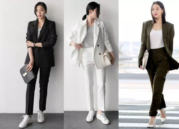 Mix set đồ với sneaker tạo sự trẻ trung, mix với giày cao gót tạo nên vẻ trưởng thanh (Nguồn: Internet) Mix set đồ với sneaker tạo sự trẻ trung, mix với giày cao gót tạo nên vẻ trưởng thanh (Nguồn: Internet)