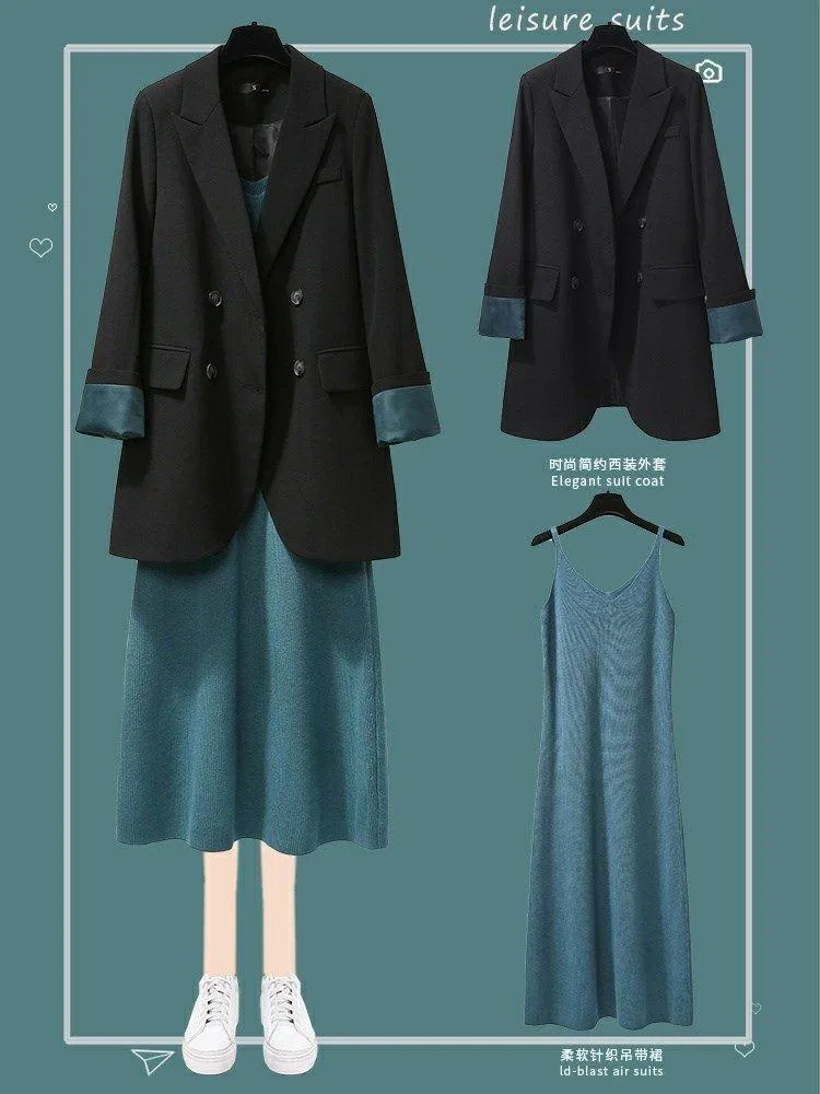 Váy dây màu xanh và blazer đen hoặc trắng là xinh hết ý (Nguồn: BlogAnChoi) Váy dây màu xanh và blazer đen hoặc trắng là xinh hết ý (Nguồn: BlogAnChoi)