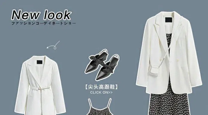 Một set đồ đa dụng khi phối váy dây hoa nhí và blazer màu trắng cùng đôi sục xinh xắn (Nguồn: BlogAnChoi)