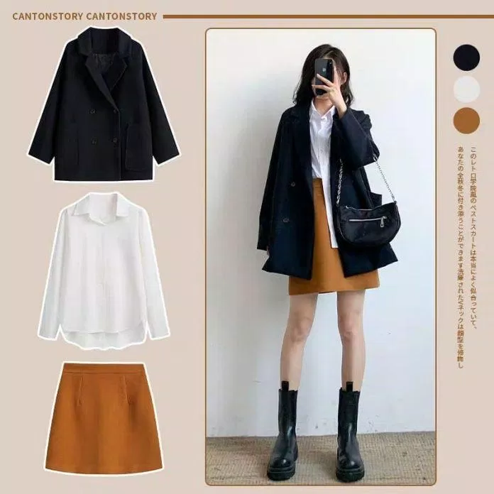 Vẫn là chân váy những thanh lịch hơn khi có thêm blazer khoác ngoài (Nguồn: BlogAnChoi)